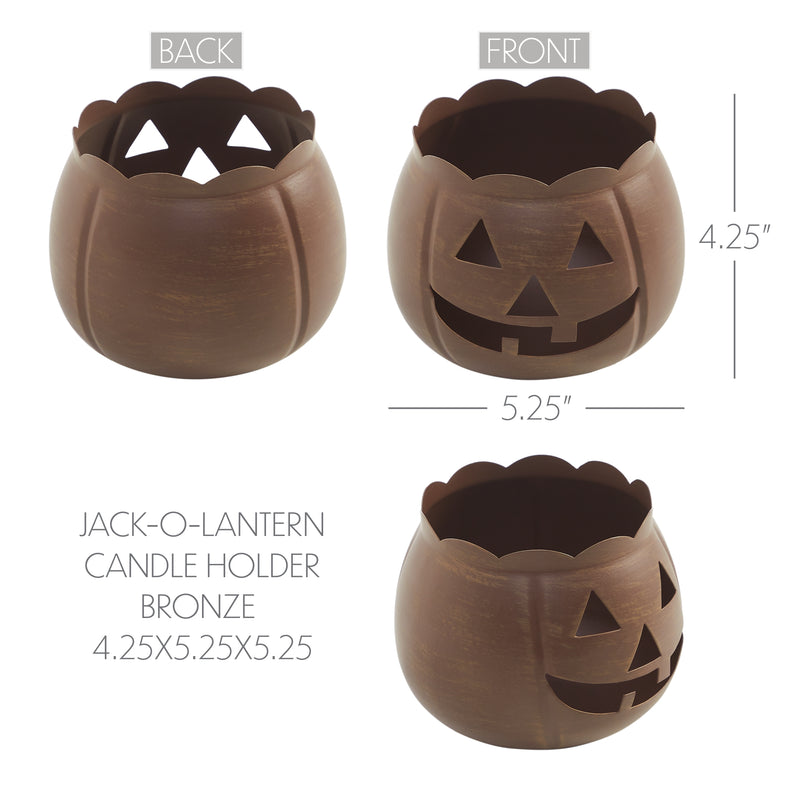 Jack-O-Lantern Candle Holder Bronze 4.25x5.25x5.25 **BACKORDERED UNTIL AUGUST 2025**