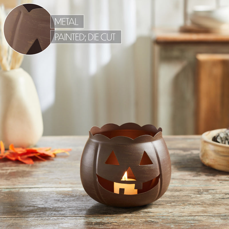 Jack-O-Lantern Candle Holder Bronze 4.25x5.25x5.25 **BACKORDERED UNTIL AUGUST 2025**
