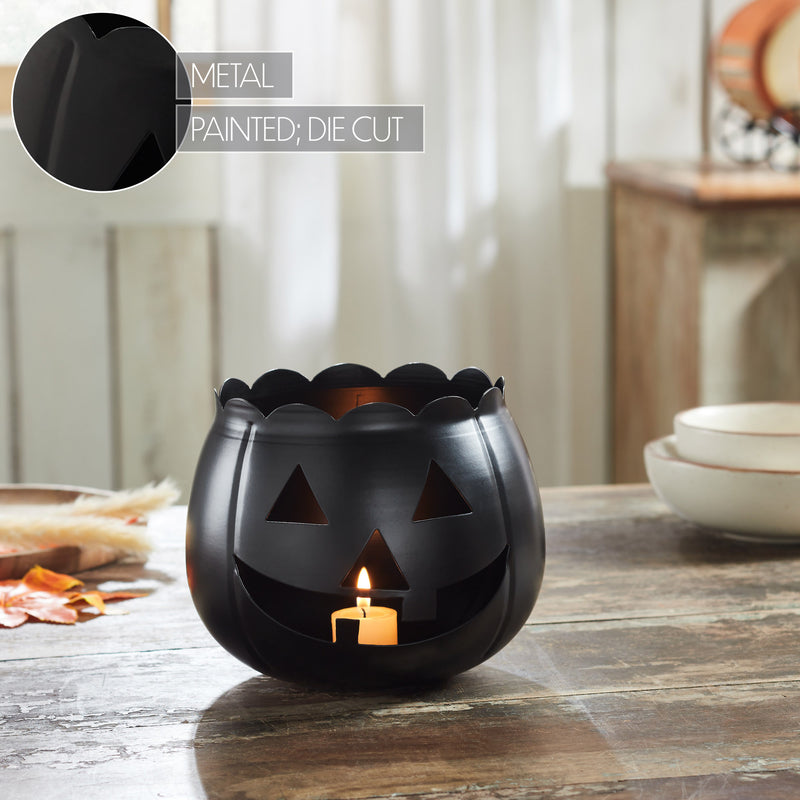 Jack-O-Lantern Candle Holder Black 6.25x7.5x7.5 **BACKORDERED UNTIL AUGUST 2025**