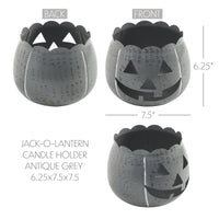 Jack-O-Lantern Candle Holder Antique Grey 6.25x7.5x7.5 **BACKORDERED UNTIL AUGUST 2025**