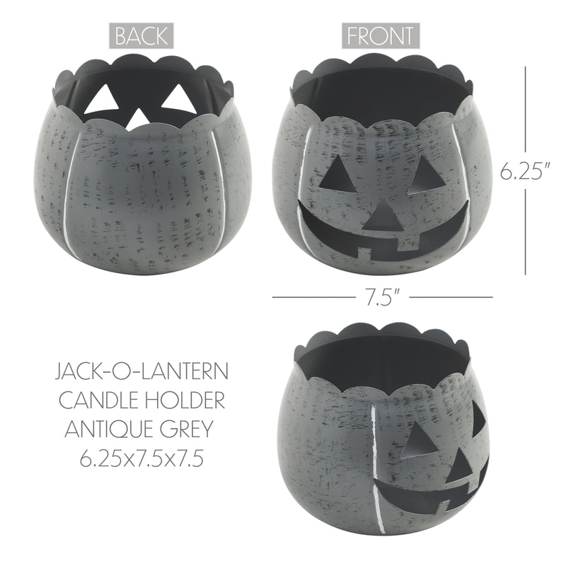 Jack-O-Lantern Candle Holder Antique Grey 6.25x7.5x7.5 **BACKORDERED UNTIL AUGUST 2025**