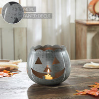 Jack-O-Lantern Candle Holder Antique Grey 6.25x7.5x7.5 **BACKORDERED UNTIL AUGUST 2025**