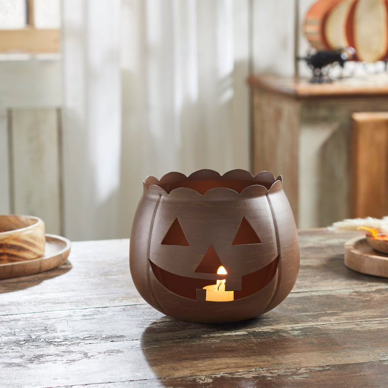 Jack-O-Lantern Candle Holder Bronze 6.25x7.5x7.5 **BACKORDERED UNTIL AUGUST 2025**