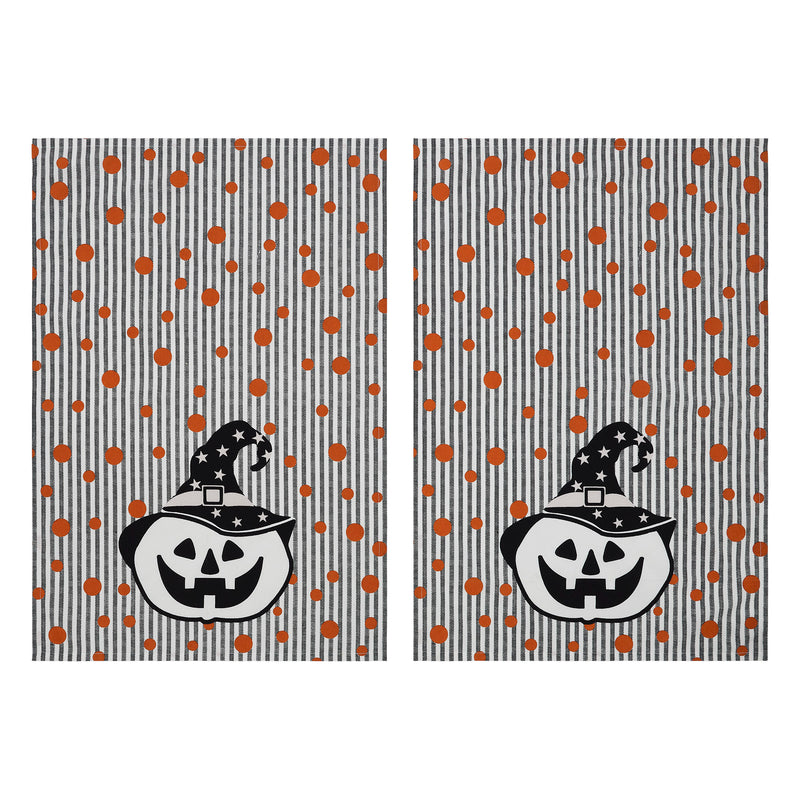 Witchy Pumpkins Striped Tea Towel Set of 2 19x28