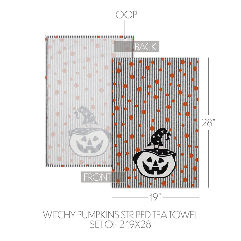 Witchy Pumpkins Striped Tea Towel Set of 2 19x28