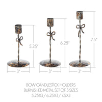 Bow Candlestick Holders Burnished Metal Set of 3 - 5.25/6.25/7.5 inch