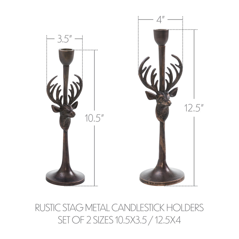 Rustic Stag Metal Candlestick Holders Set of 2 - 10.5/12.5 inch