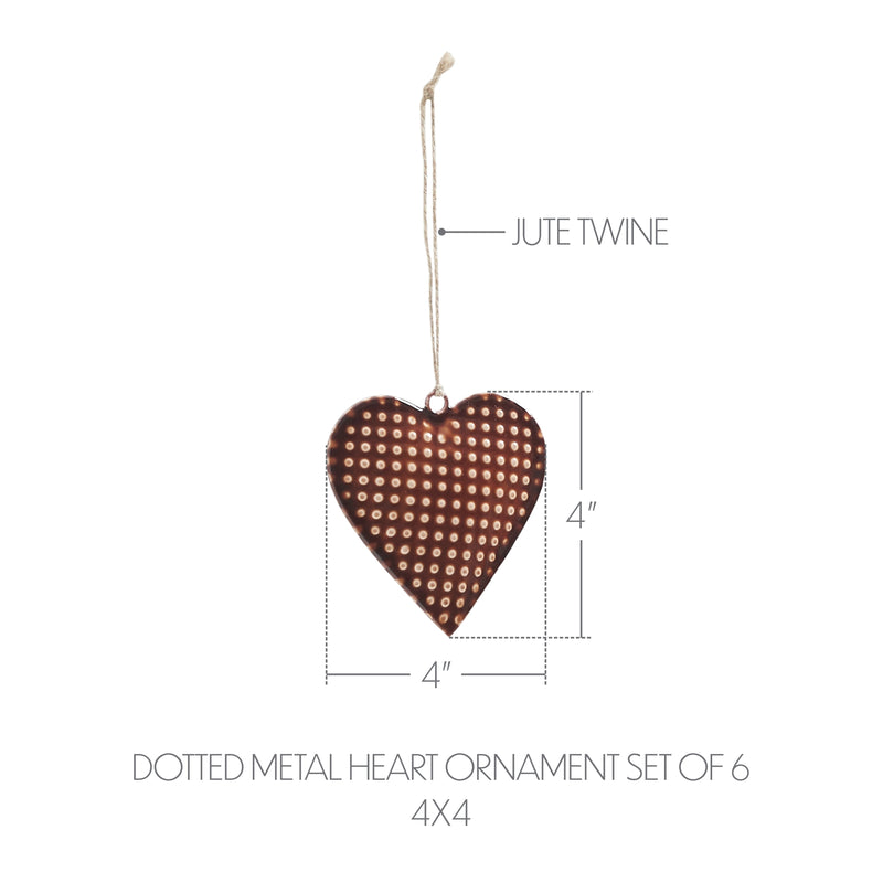 Dotted Metal Heart Ornament Set of 6 - 4 inch