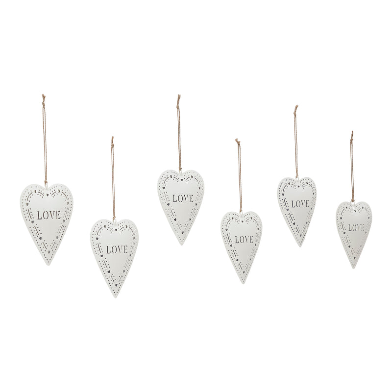 Love Stamp Heart Metal Ornament Set of 6 -  5.25 inch