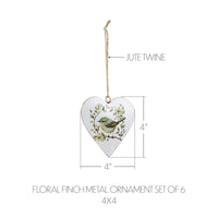 Floral Finch Metal Ornament Set of 6 - 4 inch
