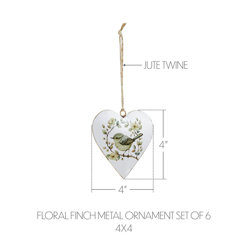 Floral Finch Metal Ornament Set of 6 - 4 inch