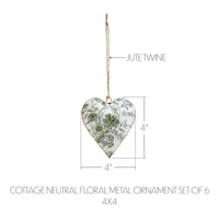 Cottage Neutral Floral Metal Ornament Set of 6 - 4 inch