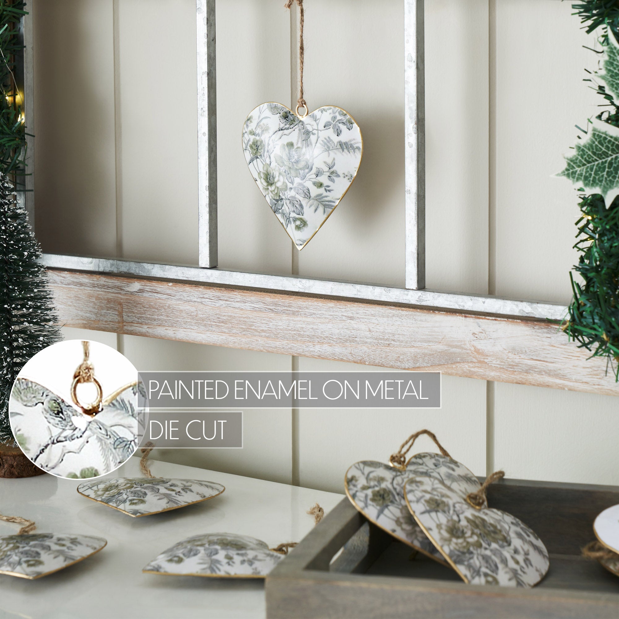 Cottage Neutral Floral Metal Ornament Set of 6 - 4 inch