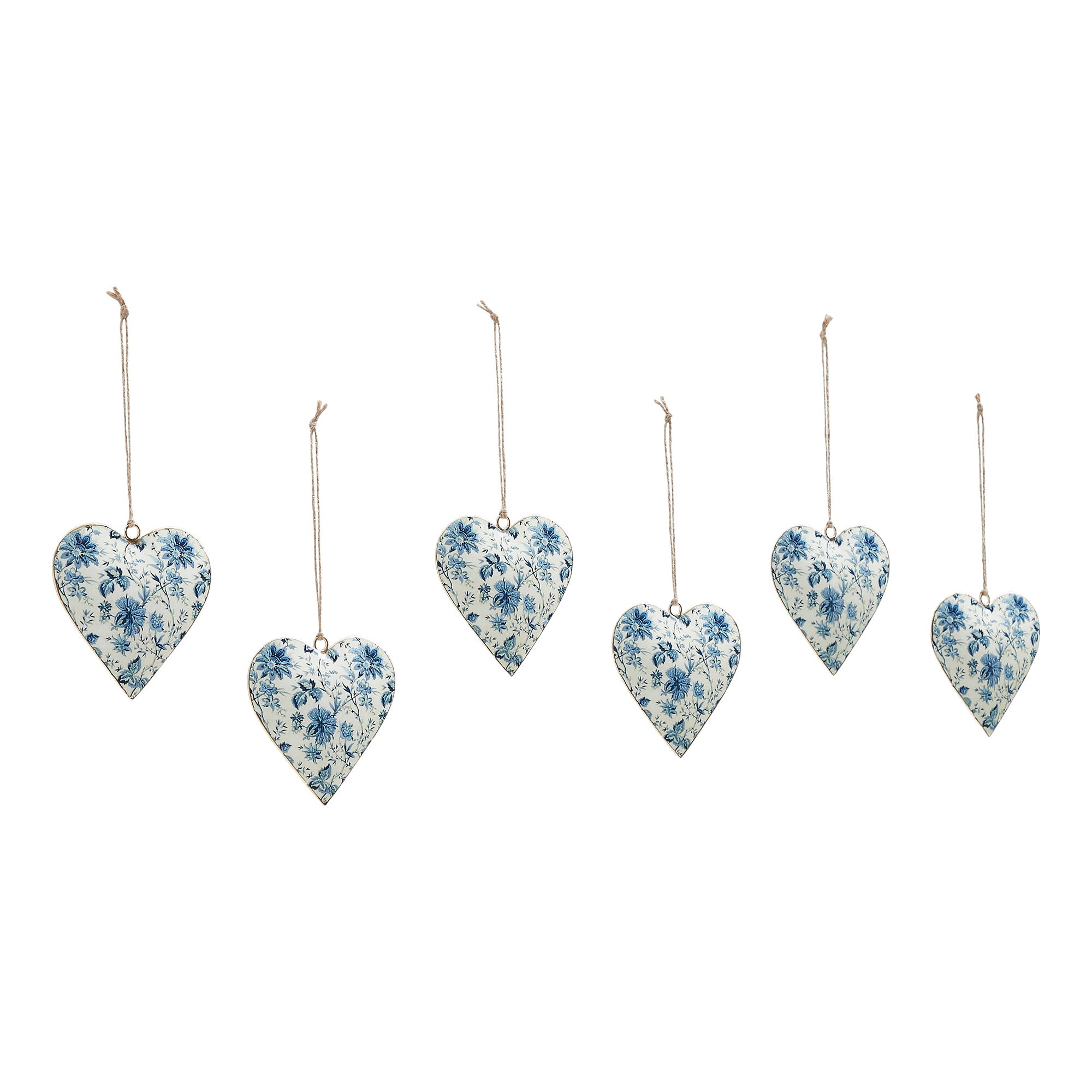 Cottage Blue Floral Metal Ornament Set of 6 - 4 inch