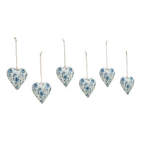 Cottage Blue Floral Metal Ornament Set of 6 - 4 inch