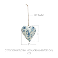 Cottage Blue Floral Metal Ornament Set of 6 - 4 inch