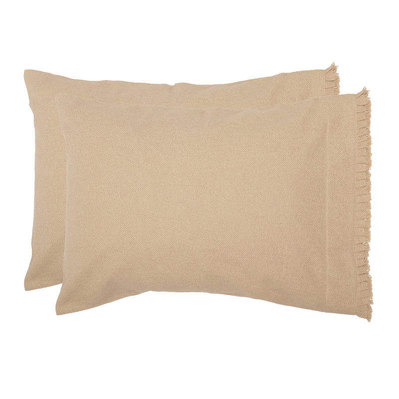 Burlap Vintage Standard Pillow Case w/ Fringed Ruffle Set 21x30 Bundle (2-Pillow Case Sets)