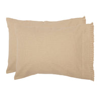 Burlap Vintage Standard Pillow Case w/ Fringed Ruffle Set 21x30 Bundle (2-Pillow Case Sets)