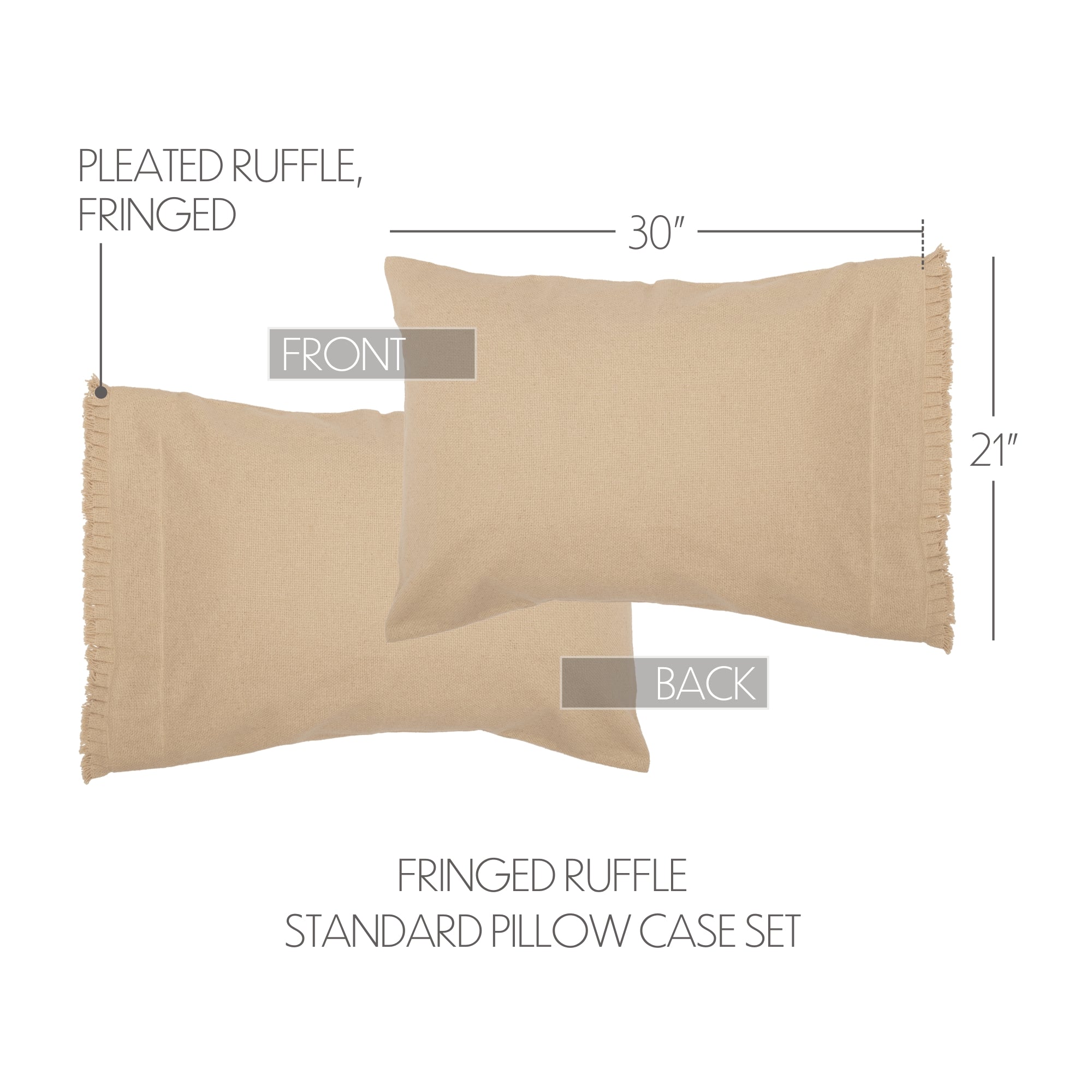 Burlap Vintage Standard Pillow Case w/ Fringed Ruffle Set 21x30 Bundle (2-Pillow Case Sets)