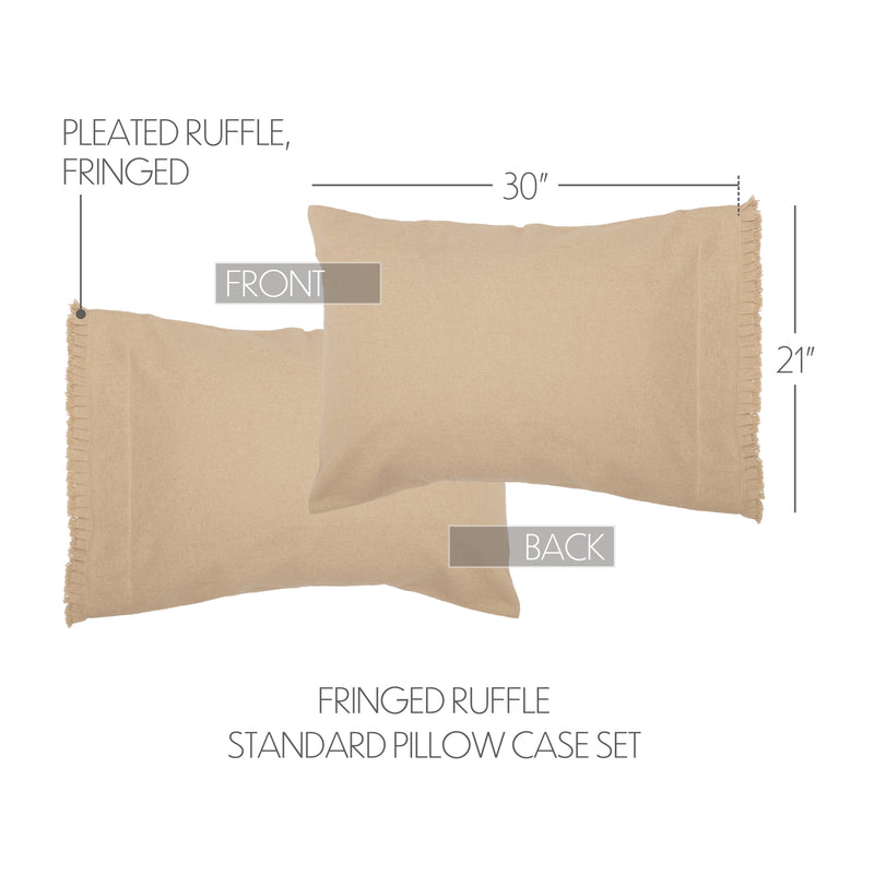 Burlap Vintage Standard Pillow Case w/ Fringed Ruffle Set 21x30 Bundle (2-Pillow Case Sets)