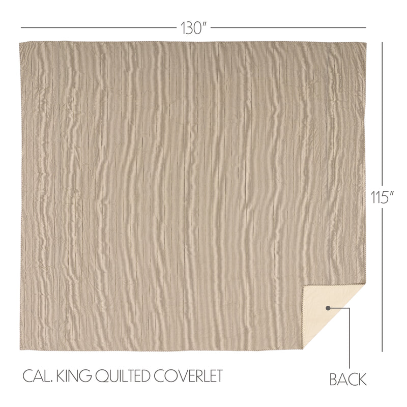 Sawyer Mill Charcoal Ticking Stripe Quilt California King Coverlet 130Wx115L 3pc Bundle (Coverlet, Shams)