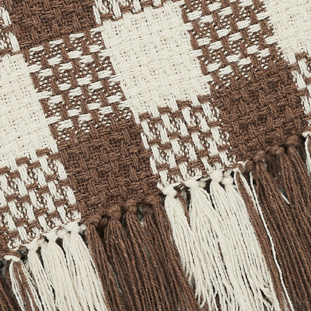 Cocoa Brown Woven Check Throw Blanket with Fringe 50x60