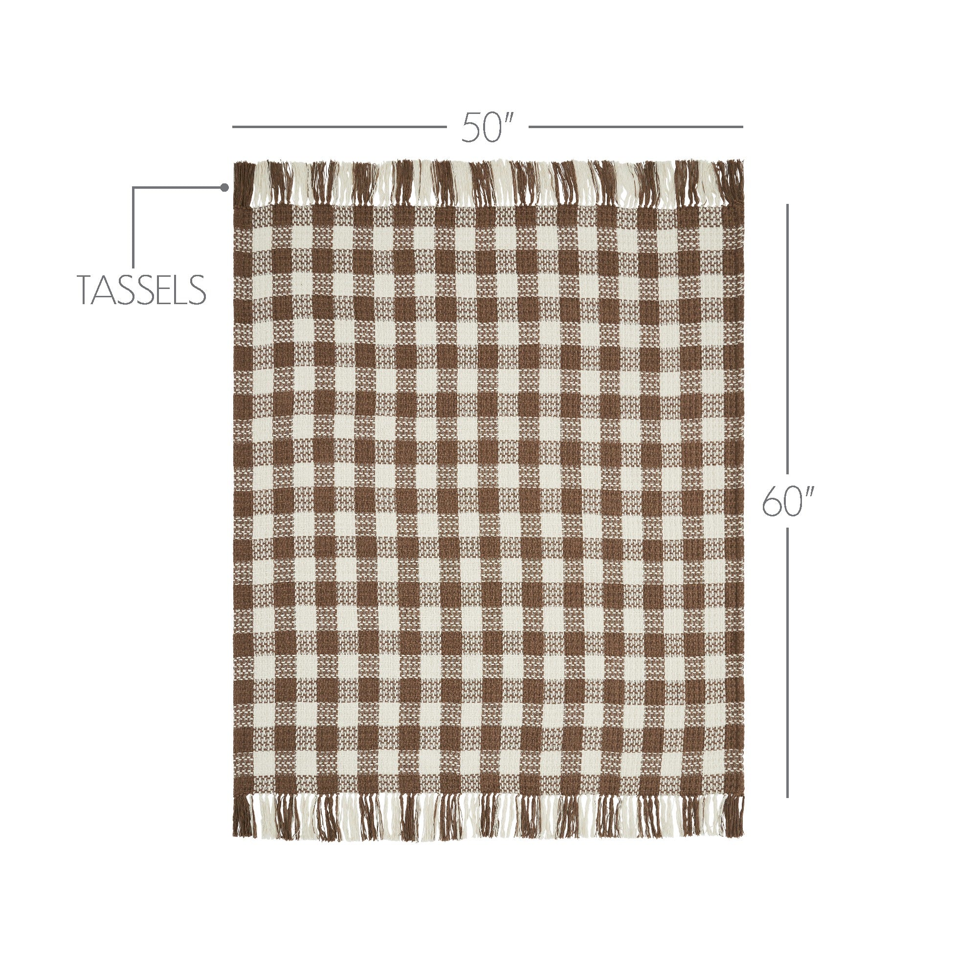 Cocoa Brown Woven Check Throw Blanket with Fringe 50x60