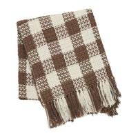 Cocoa Brown Woven Check Throw Blanket with Fringe 50x60