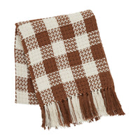 Dark Amber Woven Check Throw Blanket with Fringe 50x60