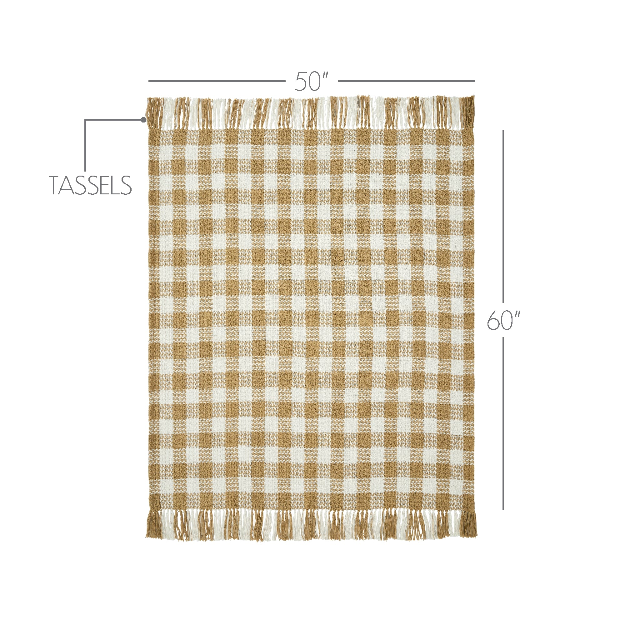 Golden Wheat Woven Check Throw Blanket with Fringe 50x60