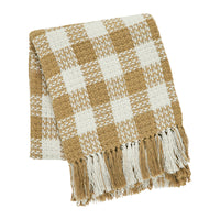 Golden Wheat Woven Check Throw Blanket with Fringe 50x60