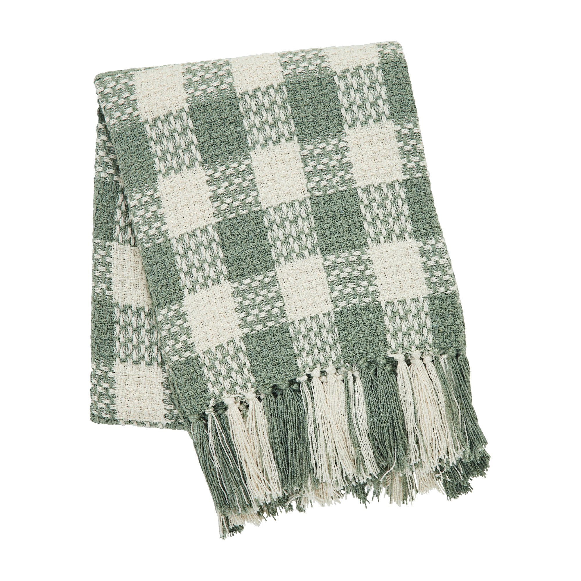 Pistachio Woven Check Throw Blanket with Fringe 50x60