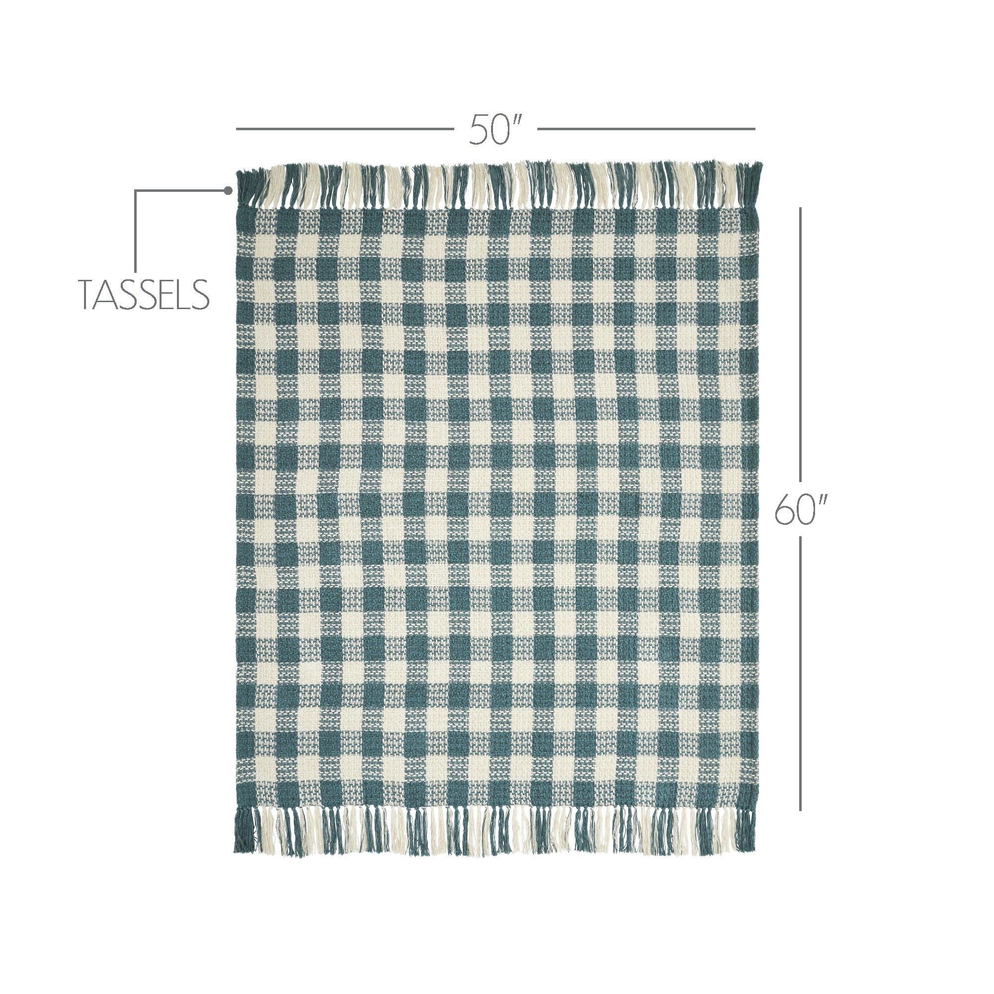 River Blue Woven Check Throw Blanket with Fringe 50x60