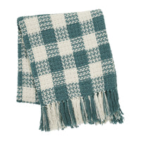 River Blue Woven Check Throw Blanket with Fringe 50x60