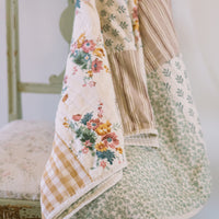 Rosehill Cottage Floral Patchwork Cotton Throw - 50x60 Dusty Rose & Natural Lightweight Summer Quilt