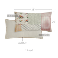 Rosehill Cottage Floral Patch Cotton King Sham - 20x38 Dusty Rose & Natural Vintage Patchwork Pillow Cover