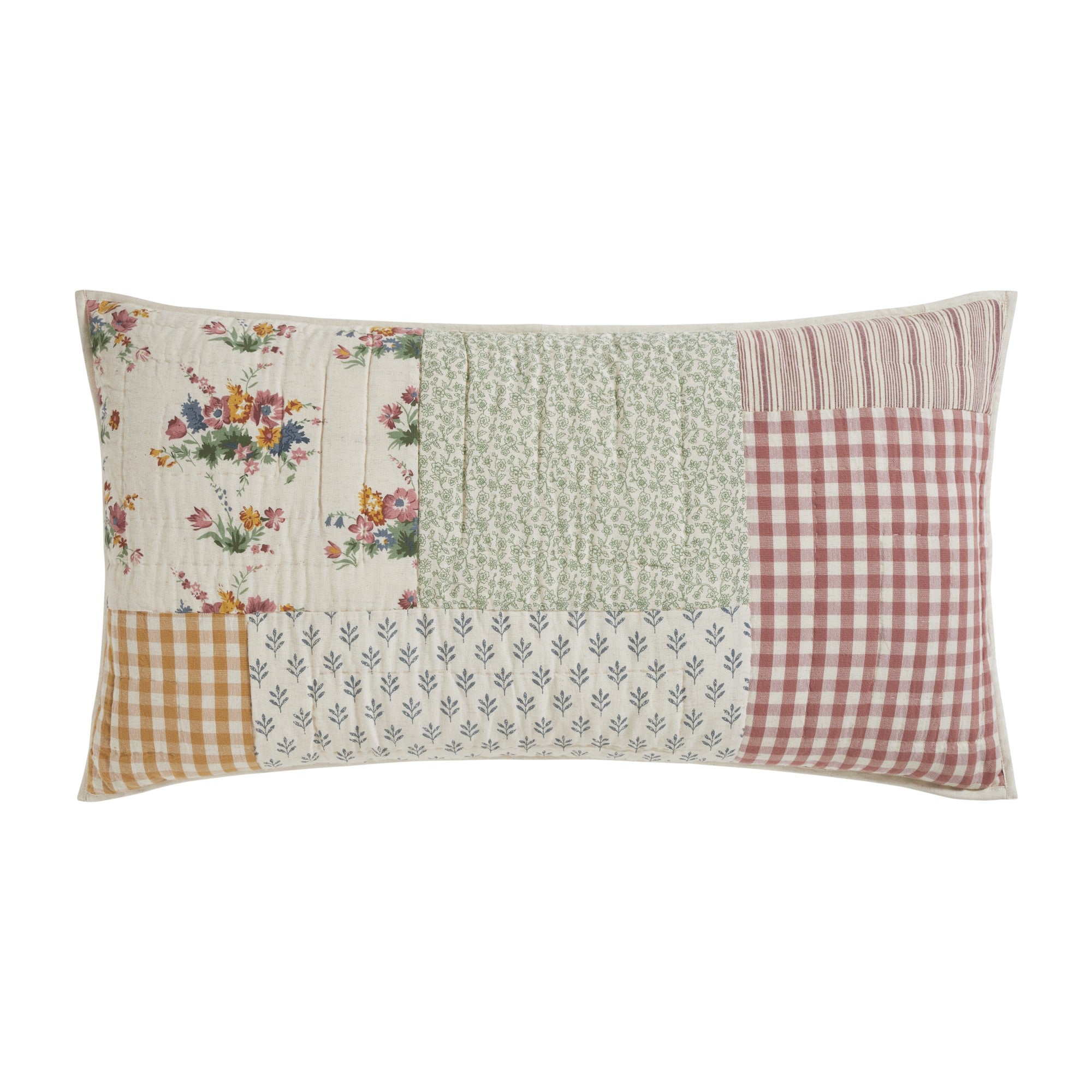 Rosehill Cottage Floral Patch Cotton King Sham - 20x38 Dusty Rose & Natural Vintage Patchwork Pillow Cover