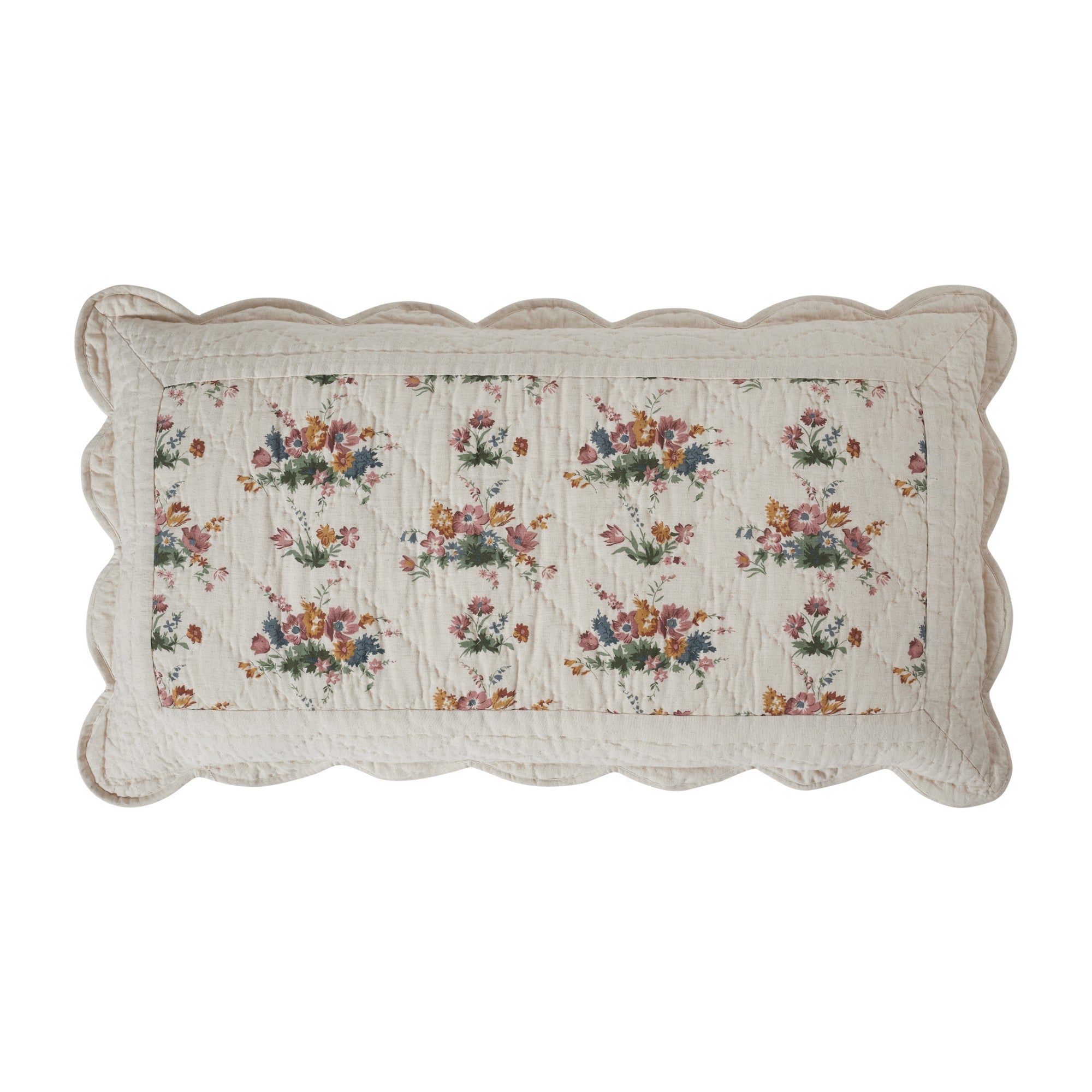 Rosehill Cottage Floral Scalloped Cotton King Sham - 21x37 Dusty Rose & Natural Vintage Farmhouse Quilted Pillow Cover