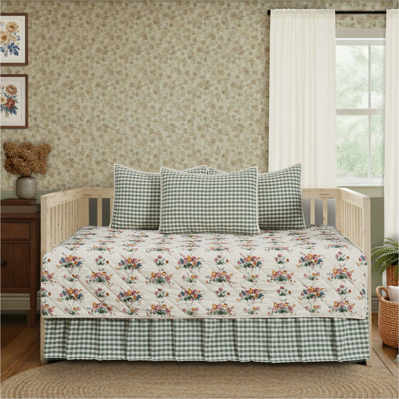 Rosehill Cottage Floral Cotton Daybed Quilt Set - 5-Piece - Dusty Rose & Natural