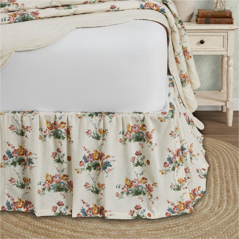 Rosehill Cottage Floral Cotton King Bed Skirt - 16in Drop Dusty Rose & Natural Vintage Botanical Bedding