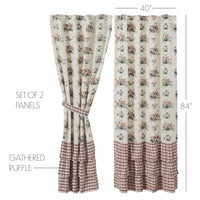 Rosehill Cottage Floral & Gingham Ruffled Cotton Curtain Panel Set - 40x84 Dusty Rose & Natural Window Drapes