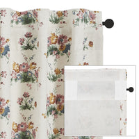 Rosehill Cottage Floral & Gingham Ruffled Cotton Short Panel Curtain Set - 36x63 Dusty Rose & Natural Window Drapes