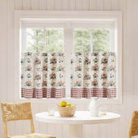 Rosehill Cottage Floral & Gingham Ruffled Cotton Tier Curtain Set - 36x36 Dusty Rose & Natural Cafe Curtains