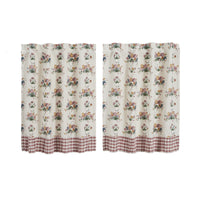 Rosehill Cottage Floral & Gingham Ruffled Cotton Tier Curtain Set - 36x36 Dusty Rose & Natural Cafe Curtains