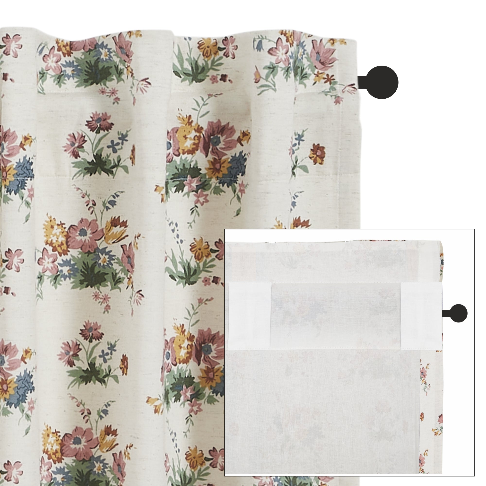 Rosehill Cottage Floral & Gingham Ruffled Cotton Tier Set - 24x36 Dusty Rose & Natural Cafe Curtain