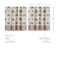 Rosehill Cottage Floral & Gingham Ruffled Cotton Tier Set - 24x36 Dusty Rose & Natural Cafe Curtain