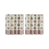 Rosehill Cottage Floral & Gingham Ruffled Cotton Tier Set - 24x36 Dusty Rose & Natural Cafe Curtain