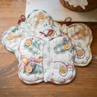Rosehill Cottage Quilted Butterfly Shaped Cotton Pot Holder Set of 3 - 8x10 Dusty Rose & Natural