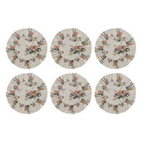 Rosehill Cottage Floral Round Ruffled Cotton Placemats - Set of 6 - 15 inch Dusty Rose & Natural Table Mats