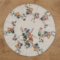 Rosehill Cottage Floral Round Ruffled Cotton Placemats - Set of 6 - 15 inch Dusty Rose & Natural Table Mats
